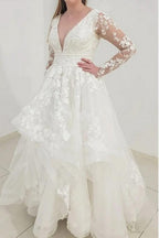Charming Long Sleeves V-Neck Garden Lace A-Line Wedding Dress
