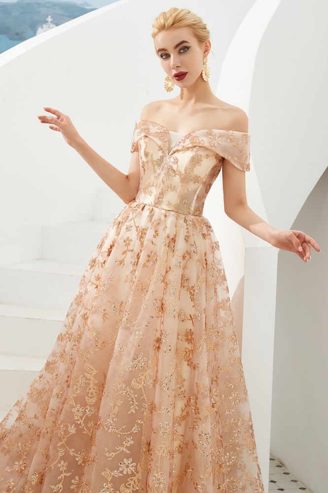 Charming Off Shoulder Aline Princess Dress Tulle Swing Evening Party Dress Quincenera Dress