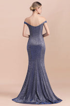 Charming Off-the-Shoulder Bright Silk Mermaid Evening Maxi Gown Floor Length Slim Prom Party Dress