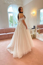 Off The Shoulder Strapless A Line Lace Tulle Wedding Gown
