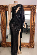 Charming One Shoulder Split Front Long Mermaid Prom Dress