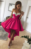 Charming Sweetheart Lace Hi-Lo Homecoming Dress Gold Sleveless Short Party Dress with Appliques