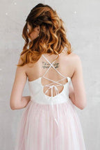 Hellrosa Brautkleider Spaghettiträger Tüll Strand Brautkleid