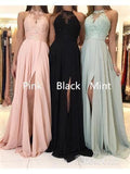 Vestidos Compridos para Damas de Honra com Topo em Renda Vestido Formal em Chiffon com Fenda BD066