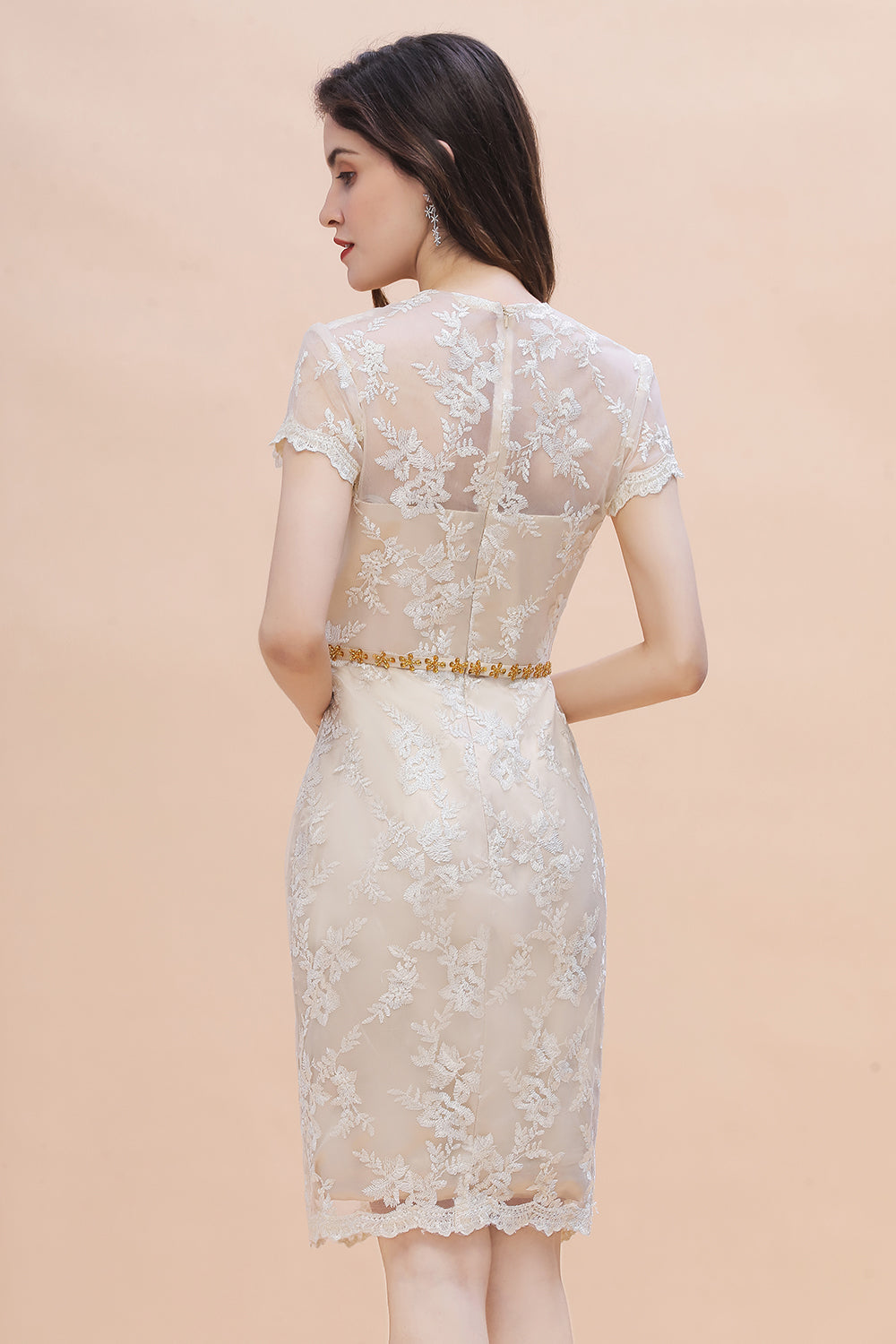Chic Jewel Tulle Lace Beadings Mother of Bride Dress with Short Sleeves Online