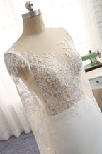 Chic Jewel White Chiffon Lace Mermaid Wedding Dress With Appliques Long Sleeves