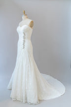 Chic Long Sheath Strapless Ruffle Lace Wedding Dress