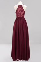 Chiffon Lace A-line Bridesmaid Dresses | V-Neck Sleeveless Floor Length Maid of the Honor Dresses