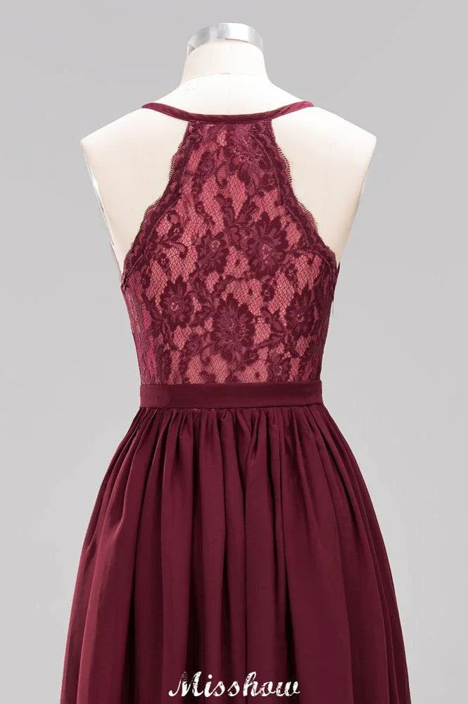 Chiffon Lace A-line Bridesmaid Dresses | V-Neck Sleeveless Floor Length Maid of the Honor Dresses