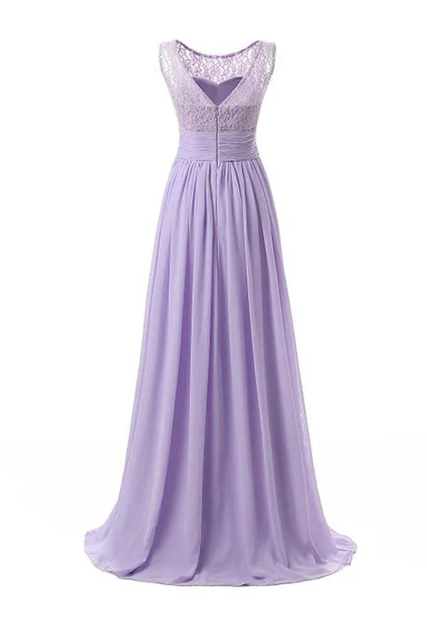 Chiffon Long Prom Dress Scoop Bridesmaid Dress Lace PG 204