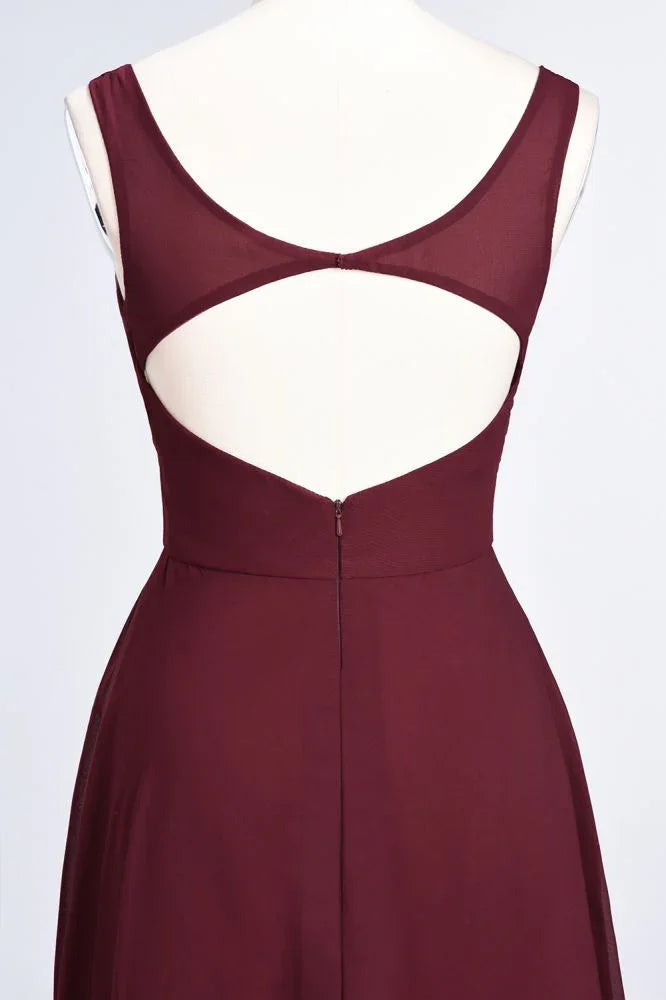 Chiffon V-Neck Straps Sleeveless Ruffles Floor-Length Bridesmaid Dress with Open Back