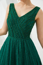 Classic Long A-line V-neck Tulle Prom Dress