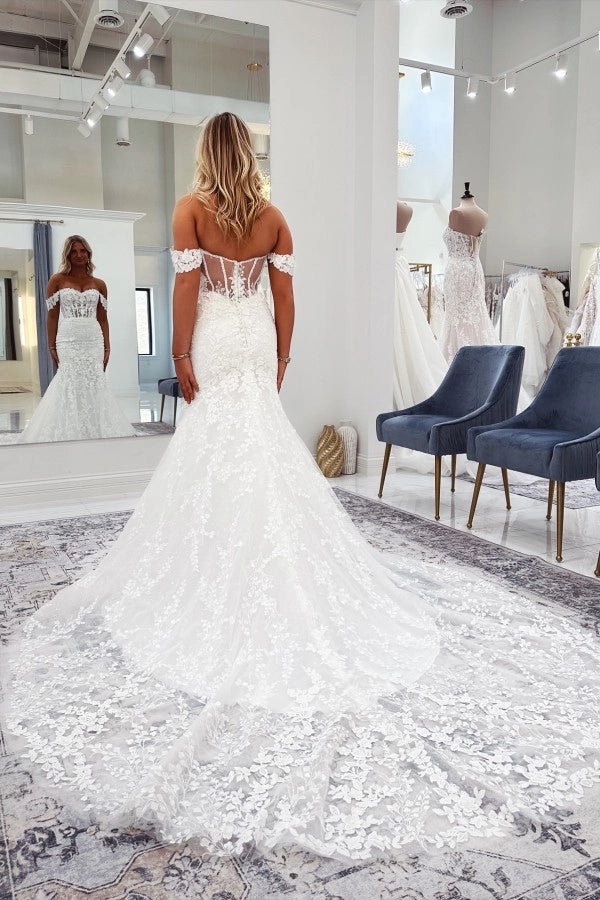 Classic White Off The Shoulder Mermaid Wedding Dress With Appliques