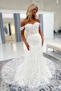 Classic White Off The Shoulder Mermaid Wedding Dress With Appliques
