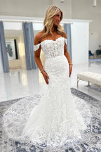 Classic White Off The Shoulder Mermaid Wedding Dress With Appliques