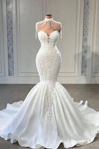 Classy Appliques Lace Tassel Sweetheart Sleeveless Chapel Mermaid Wedding Dresses