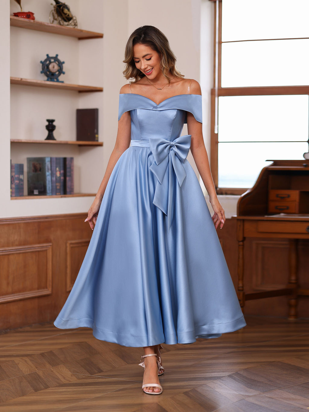 Sleeveless Off The Shoulder Mother Of The Bride Dress With Pockets Ankle Length