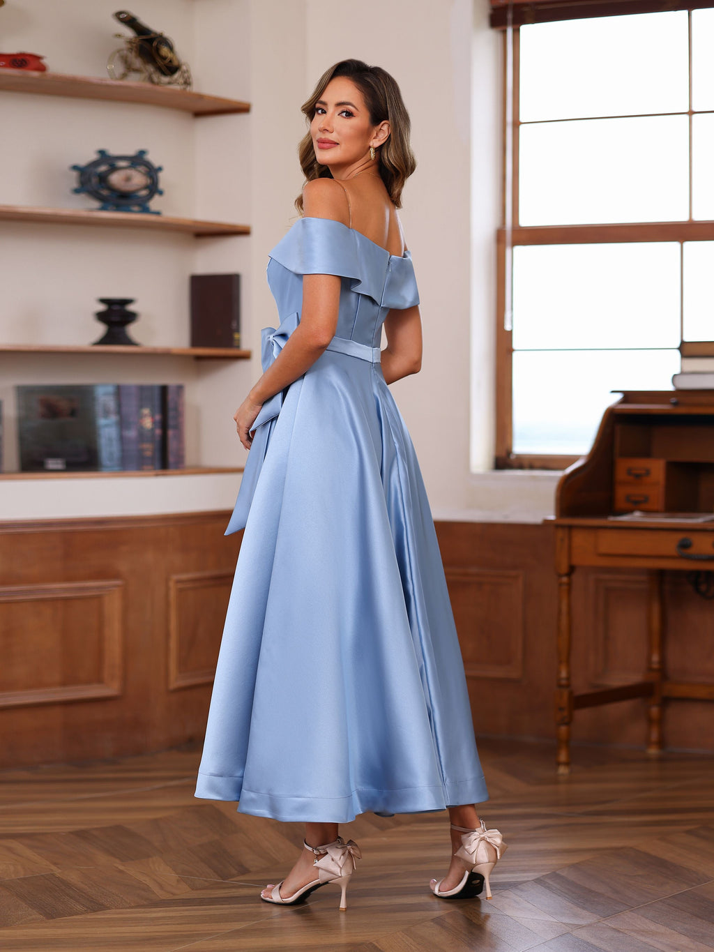 Sleeveless Off The Shoulder Mother Of The Bride Dress With Pockets Ankle Length