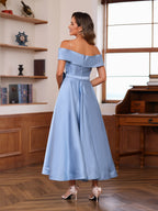 Sleeveless Off The Shoulder Mother Of The Bride Dress With Pockets Ankle Length