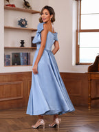 Off Shoulder A Line Sleeveless Mother Of The Bride Dress Ankle Length Bowknot