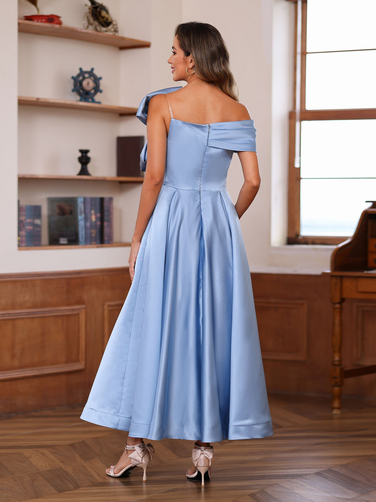 Off Shoulder A Line Sleeveless Mother Of The Bride Dress Ankle Length Bowknot