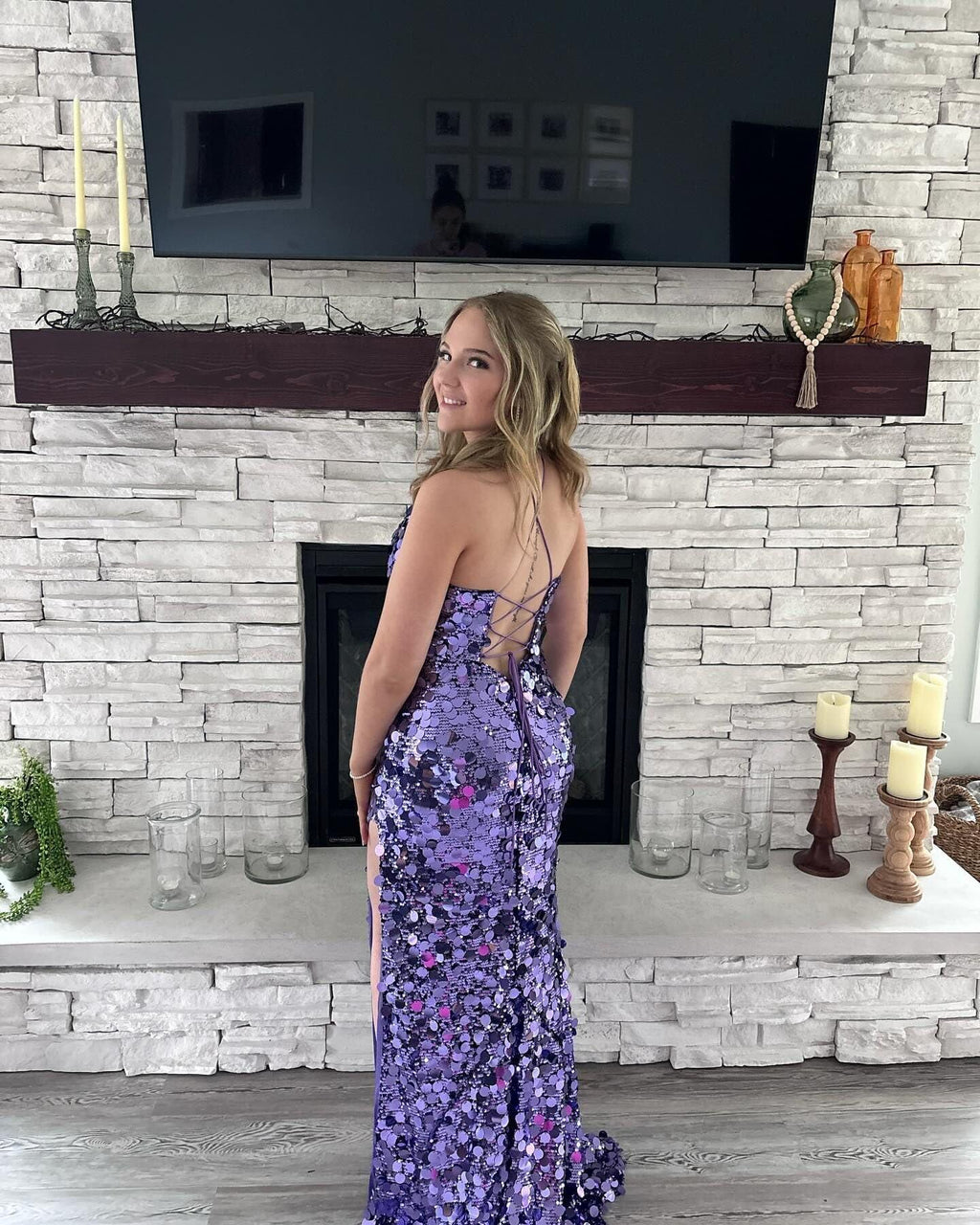 Vestido de Baile Único com Corpete, Vestido Longo de Lantejoulas VMP191