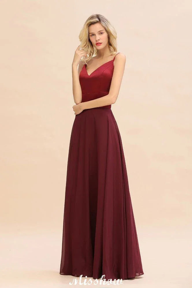 Cross Backless Floor Length Satin Evening Gowns Burgundy Bridesmaid Dress