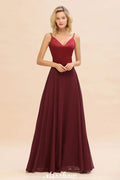 Cross Backless Floor Length Satin Evening Gowns Burgundy Bridesmaid Dress