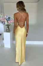 Vestido Maxi de Cetim com Alças Cruzadas e Fecho de Laço SYP178