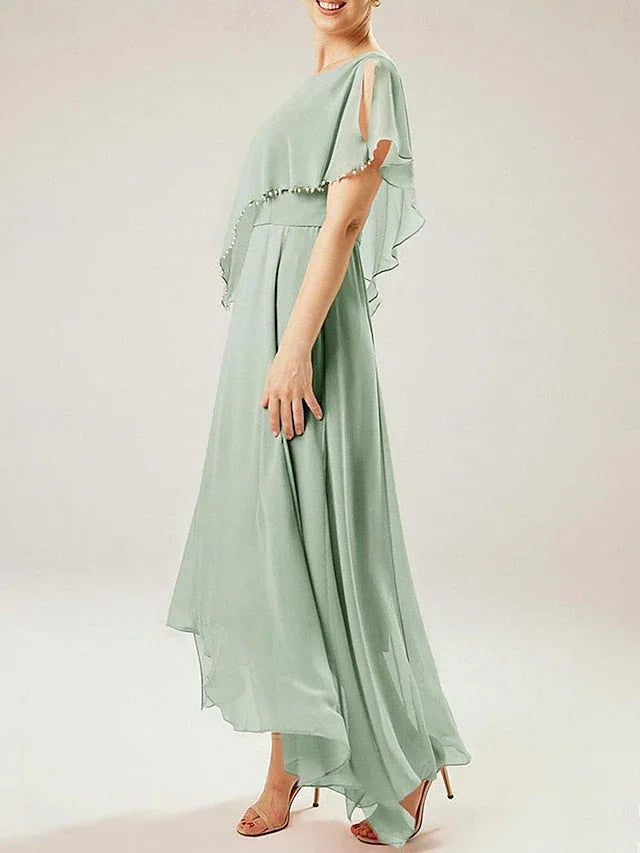 Vestidos de madre de la novia con manga corta, corte tubo/columnar y borla
