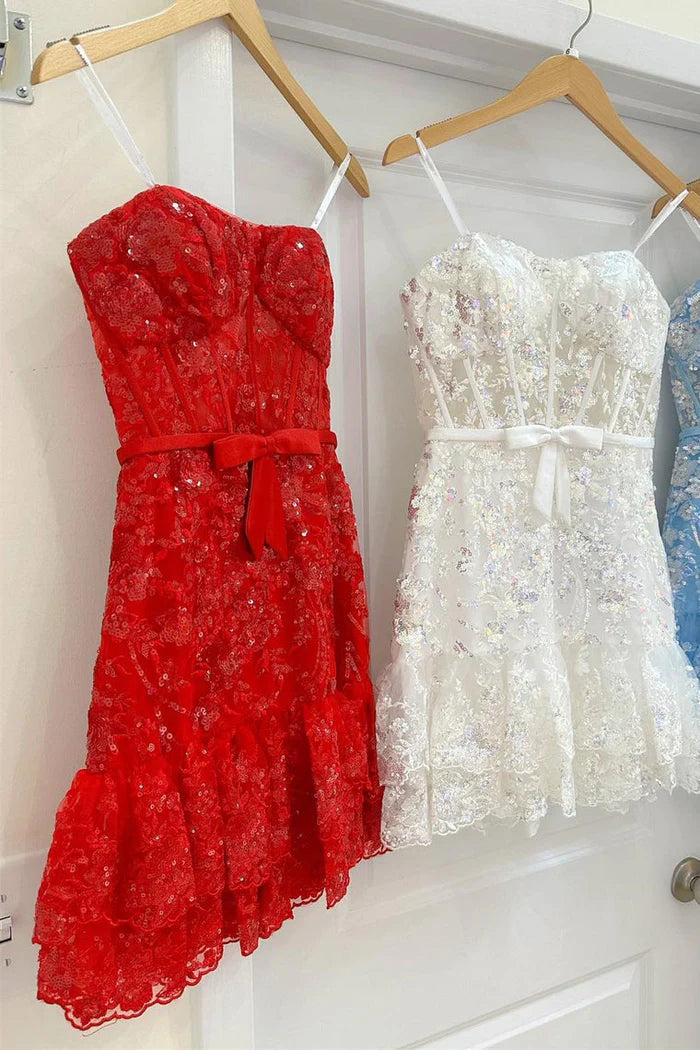 Short Sheath Strapless Corset Homecoming Dress