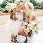 Cute A Line Tea Length Spaghetti Strap Feather Flower Girl Dresses In Colors