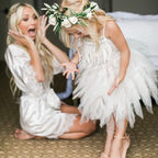 Cute A Line Tea Length Spaghetti Strap Feather Flower Girl Dresses In Colors