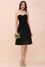 Cute Black knee length Bridesmaid Dress Sweetheart homecoming Dress for Girls