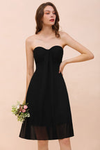Cute Black knee length Bridesmaid Dress Sweetheart homecoming Dress for Girls