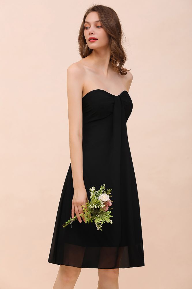 Cute Black knee length Bridesmaid Dress Sweetheart homecoming Dress for Girls