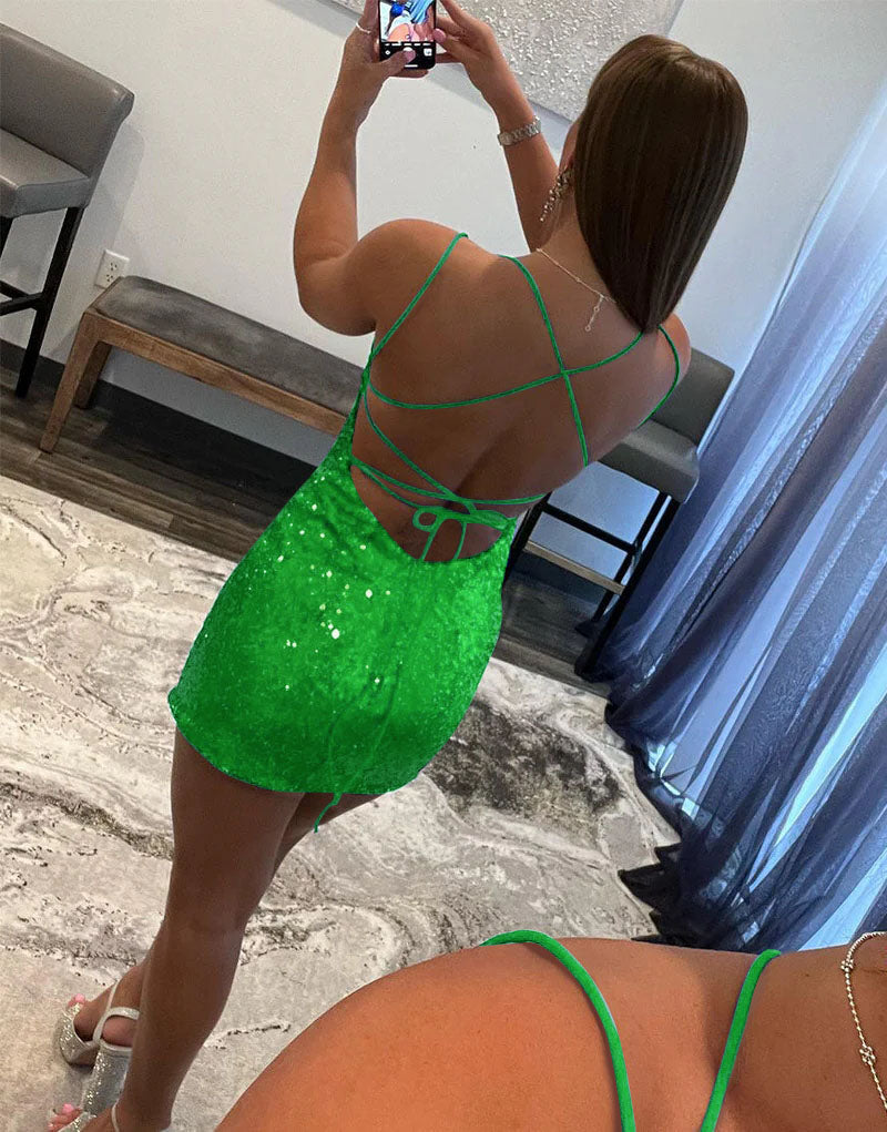Vestido de Retorno a Casa com Decote Redondo e Lantejoulas