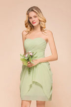 Cute Sleeveless slim Ruffle Chiffon Mini Bridesmaid Dress Wedding Guest Dress