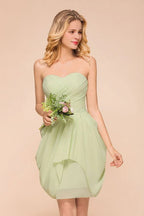 Cute Sleeveless slim Ruffle Chiffon Mini Bridesmaid Dress Wedding Guest Dress