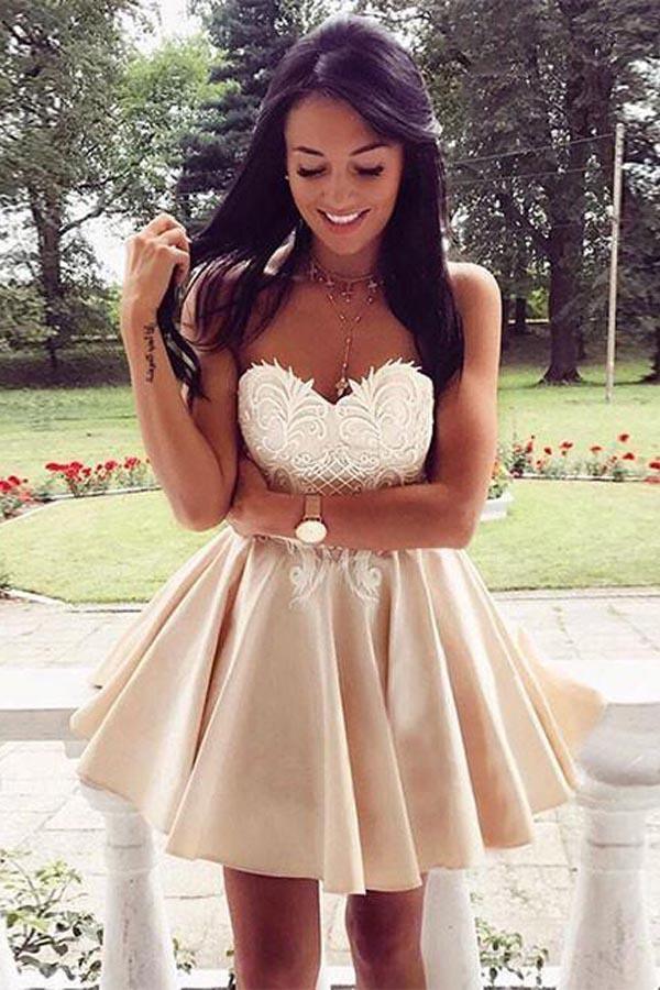 Cute Sweetheart Lace Applique Short Prom Dress Homecoming Dress