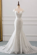 Mermaid Lace Wedding Dress With Cap Sleeves And Sweetheart Neckline