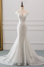 Mermaid Lace Wedding Dress With Cap Sleeves And Sweetheart Neckline