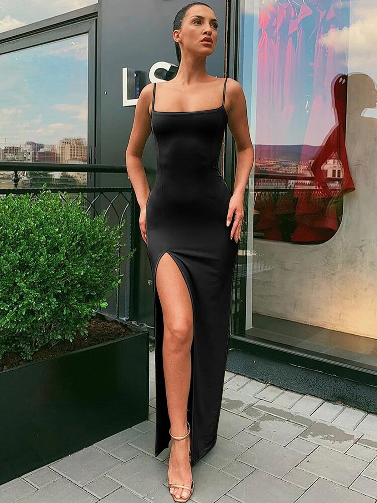 TARUXY Sexy Side Slit Dresses Women High Waist Sleeveless Slim Sundress Ladies Holiday Casual Bodycon Long Evening Dress Femme