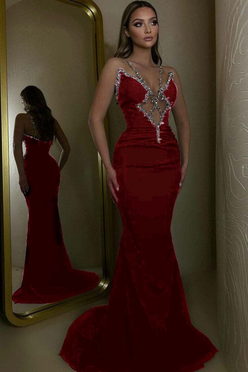 O vestido do baile de finalistas da sereia da correia de espaguetes frisou o vestido longo com cores feitas sob encomenda