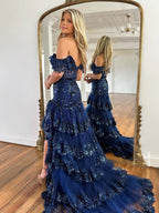 Kennedy | Vestido de Festa Comprido em Renda com Decote Ombro a Ombro (Costas com Cordão)