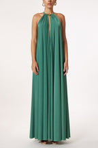Robe longue ligne A à col bénitier doré distinctif de déesse grecque