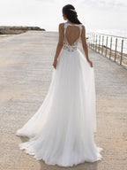 Sleeveless V Neck Lace Wedding Dress For Modern Brides