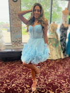 A-Line V Neck Short Tulle Homecoming Dress
