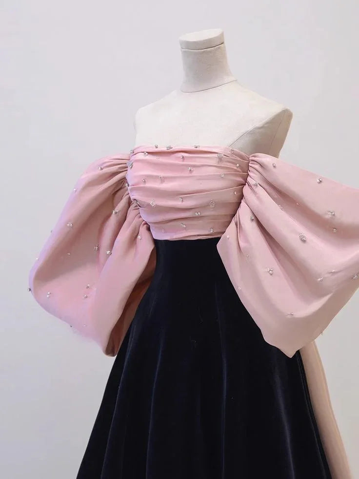 Vestido largo de fiesta de satén aterciopelado con hombros descubiertos Y7611