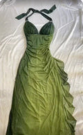 Robe longue de bal en mousseline verte dégradée à col en V et dos nu, robe de soirée pour fête Y7484